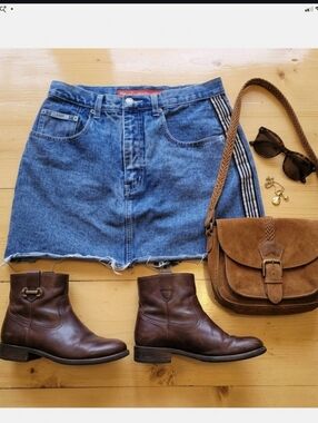 Revolt Mini Skirt Blue Denim Striped Raw Hem Y2K Racetrack 11/12